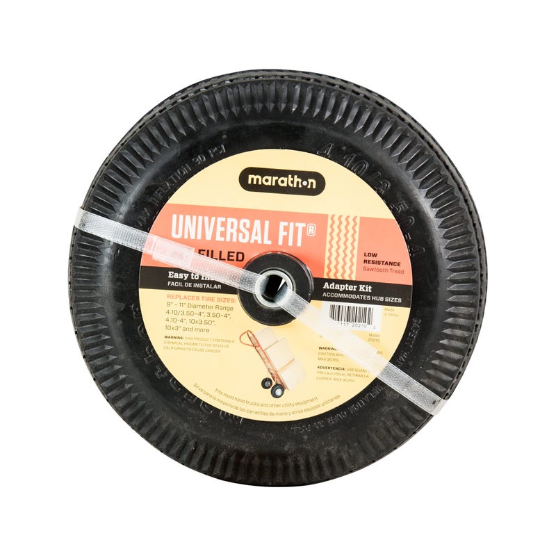 Marathon Universal Fit 4.10/3.50-4 Air Filled Hand Truck/Utility Tire, 5/8" Bearings,2.25" Offset to 4" Hub, Adapter Kit Included - Image 2